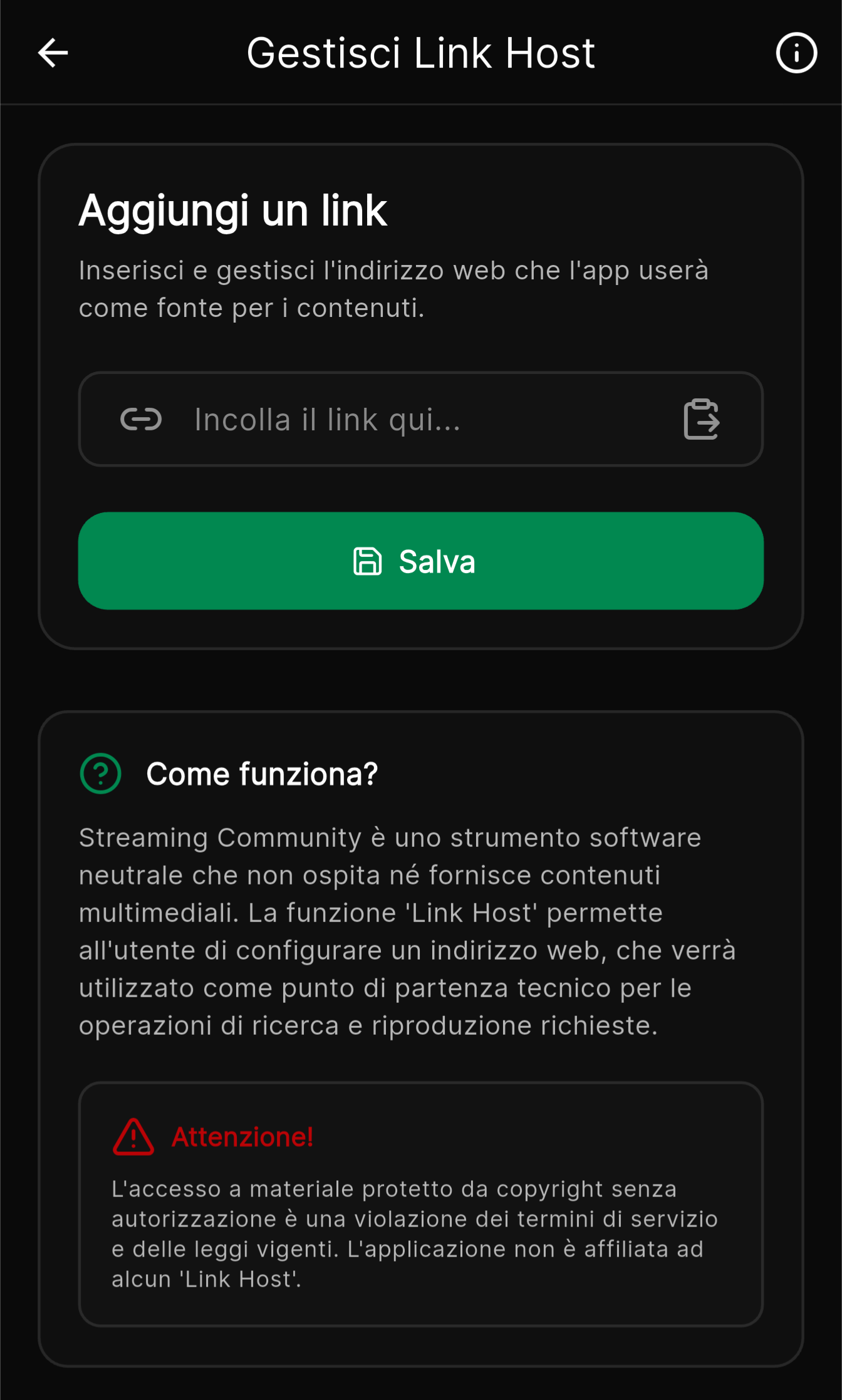Interfaccia gestione Link Host